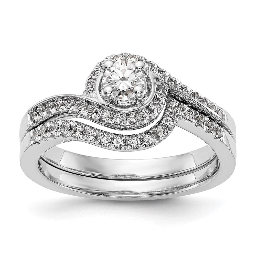 Exclusive 14K White Gold By-Pass Engagement Ring, 1 Carat with 1/3 Carat Diamonds