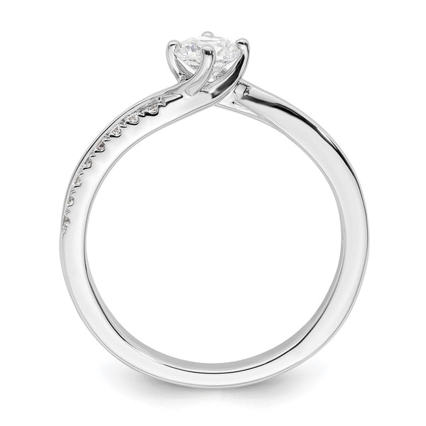 14K White Gold By-Pass Engagement Ring, 1/3 Carat Center, Accents