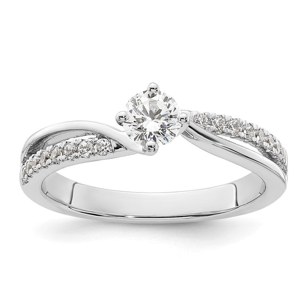 14K White Gold By-Pass Engagement Ring, 1/3 Carat Center, Accents