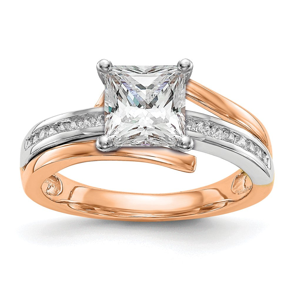High-quality 14K White & Rose Gold Bypass Diamond Semi-Mount Ring, 1/6 CT