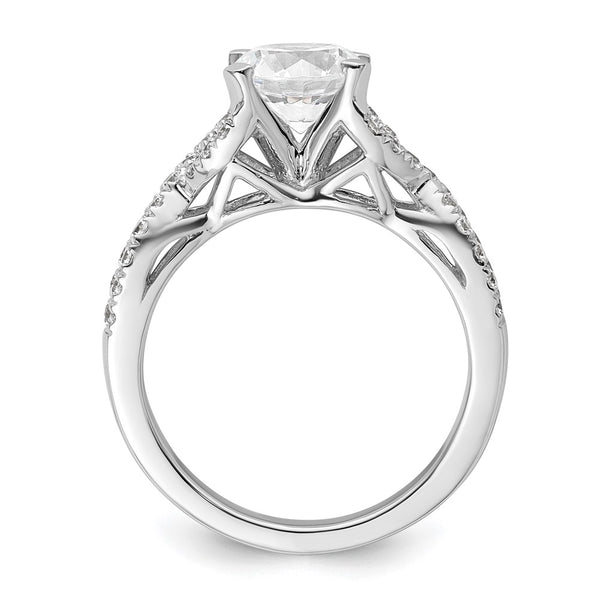 14K White Gold Criss-Cross Engagement Ring, 1.5 Carat Center Accents
