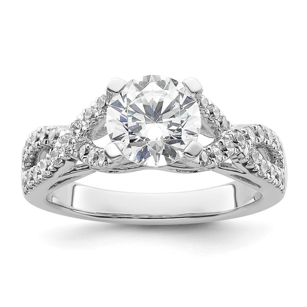 14K White Gold Criss-Cross Engagement Ring, 1.5 Carat Center Accents
