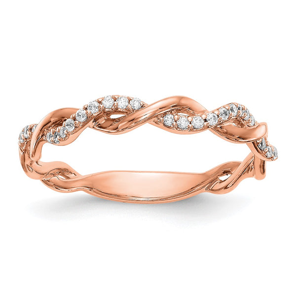 14K Rose Gold Criss-Cross Diamond Wedding Band, 1/8 CT