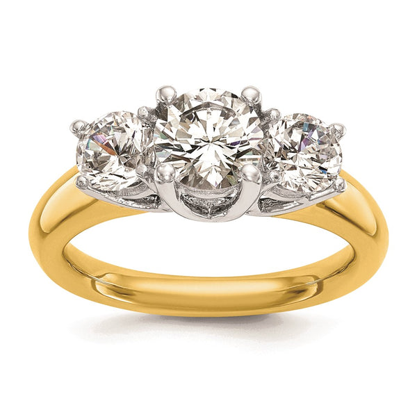 14K Two-Tone 3-Stone Engagement Ring Setting for 1.5 Carat