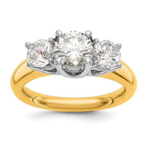 14K Two-Tone Engagement Ring Setting - 1 Carat Center 1/2 Carat Sides