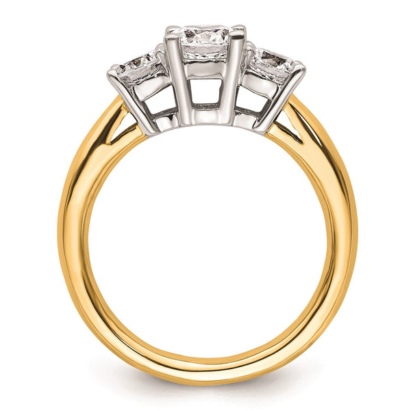 14K Two-Tone 3-Stone Engagement Ring Setting - 3/4 Carat