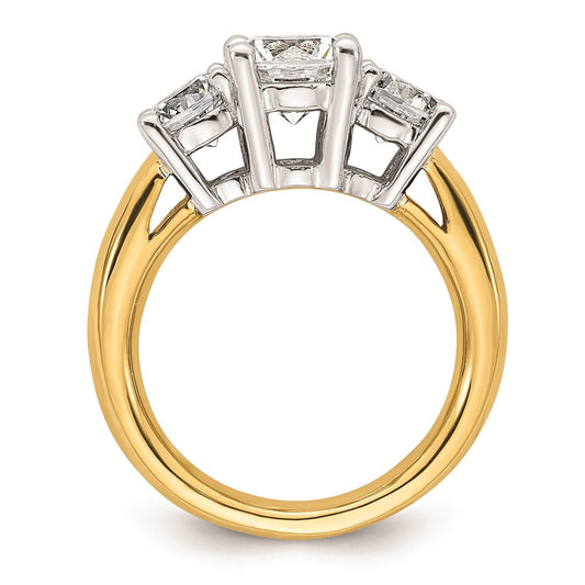 High-Quality 14K Two-Tone 3-Stone Engagement Ring Setting, 1.5 Carat Luxury Design