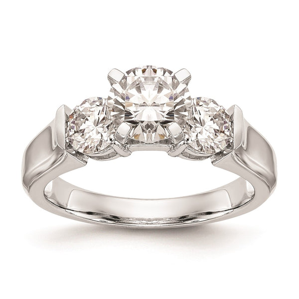 14K White Gold 3-Stone Engagement Ring Setting, 1 Carat Total