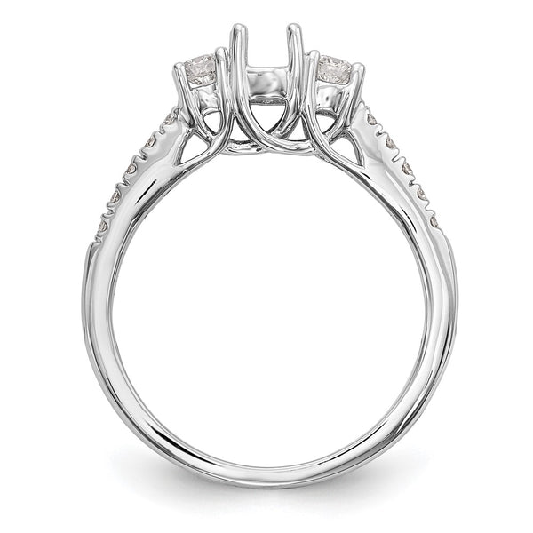 14K White Gold 3-Stone Semi-Mount Engagement Ring, 1/3 Carat