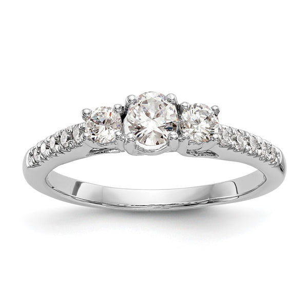 14K White Gold 3-Stone Semi-Mount Engagement Ring, 1/3 Carat