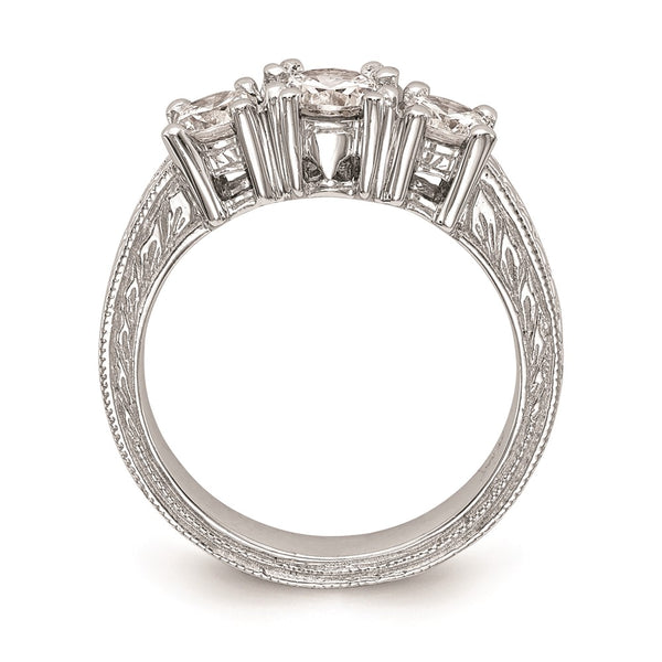 14K White Gold 3-Stone Engagement Ring Setting - 5.2mm Center