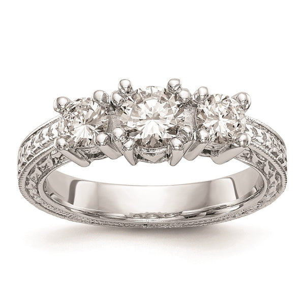 14K White Gold 3-Stone Engagement Ring Setting - 5.2mm Center