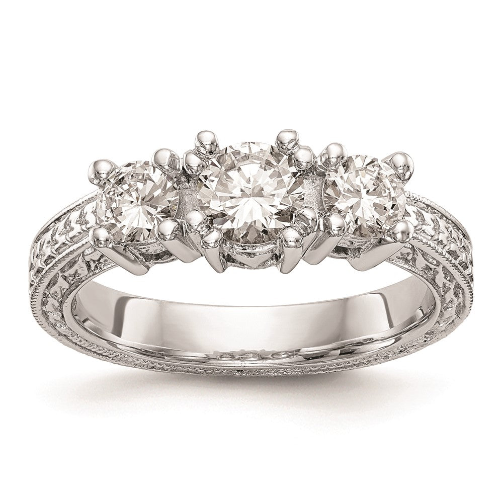 Buy 14K White Gold 3-Stone Engagement Ring Setting - Stylish 5.2mm Center!