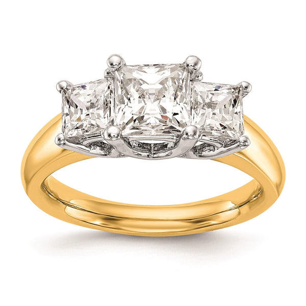 14K Two-Tone 3-Stone Engagement Ring Setting for 1/4 Carat