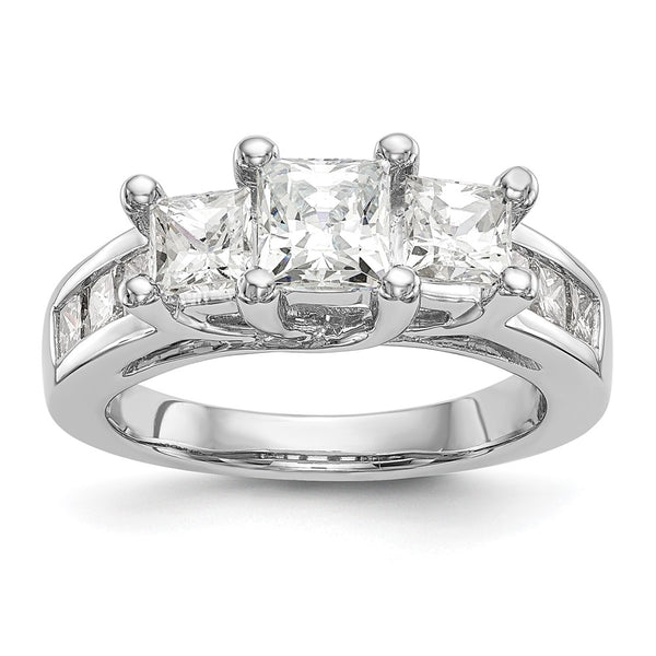 14K White Gold 3-Stone Engagement Ring for 1 Carat Princess