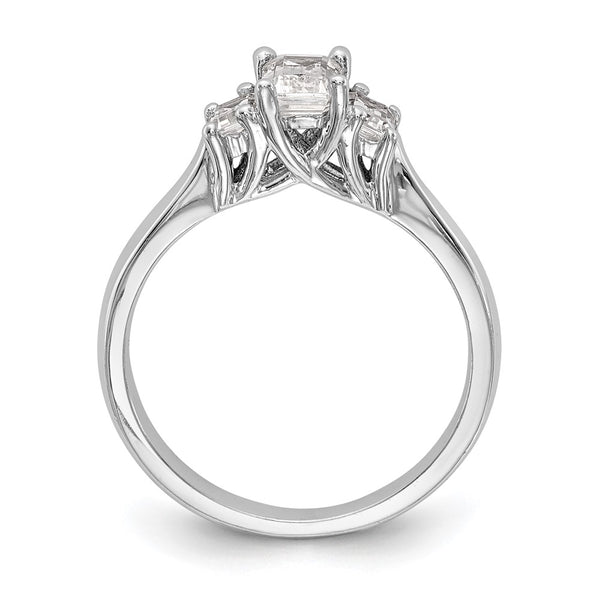 14K White Gold 3-Stone Engagement Ring, Emerald-Cut Center