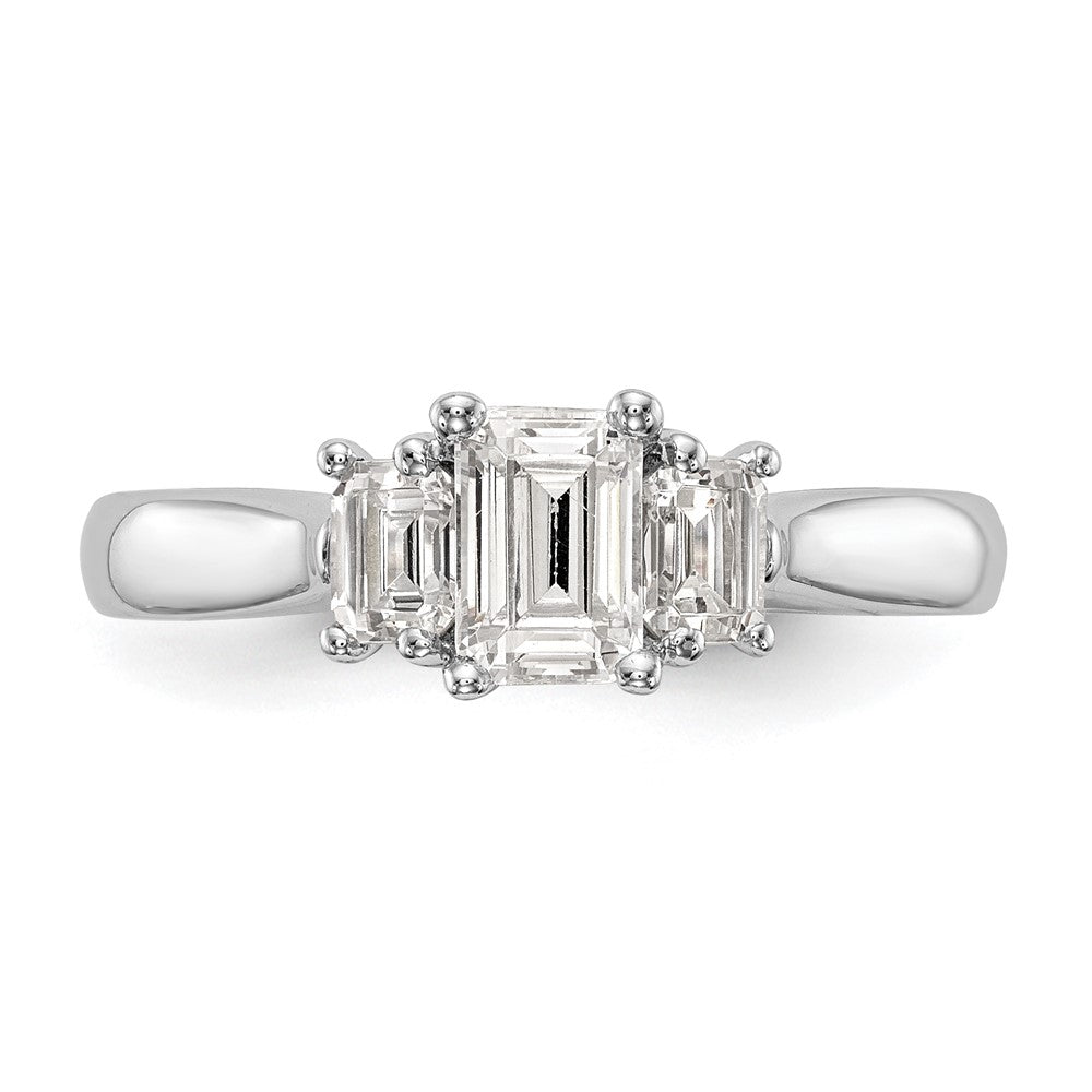Exclusive 14K White Gold 3-Stone Engagement Ring, Emerald-Cut Center, Stylish Design