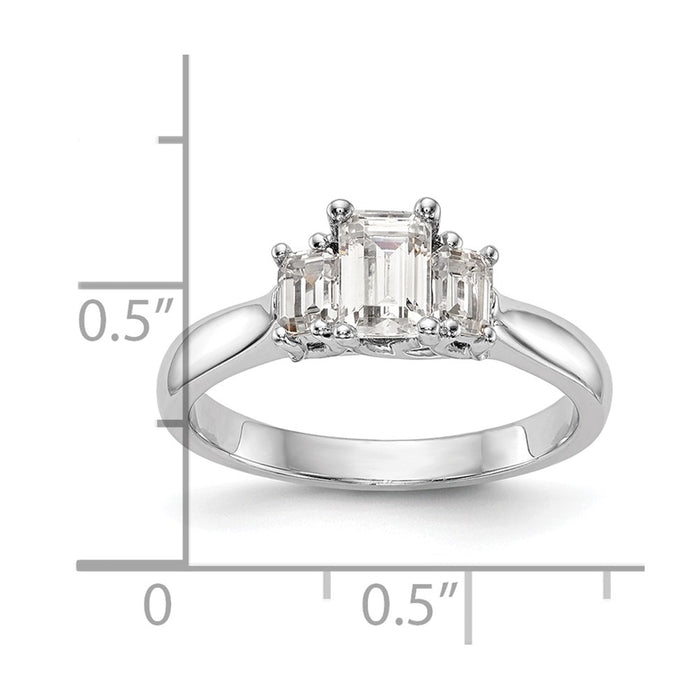 Exclusive 14K White Gold 3-Stone Engagement Ring, Emerald-Cut Center, Stylish Design-7