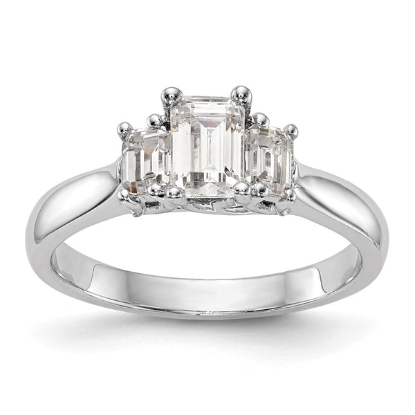14K White Gold 3-Stone Engagement Ring, Emerald-Cut Center