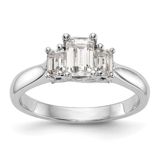 Exclusive 14K White Gold 3-Stone Engagement Ring, Emerald-Cut Center, Stylish Design