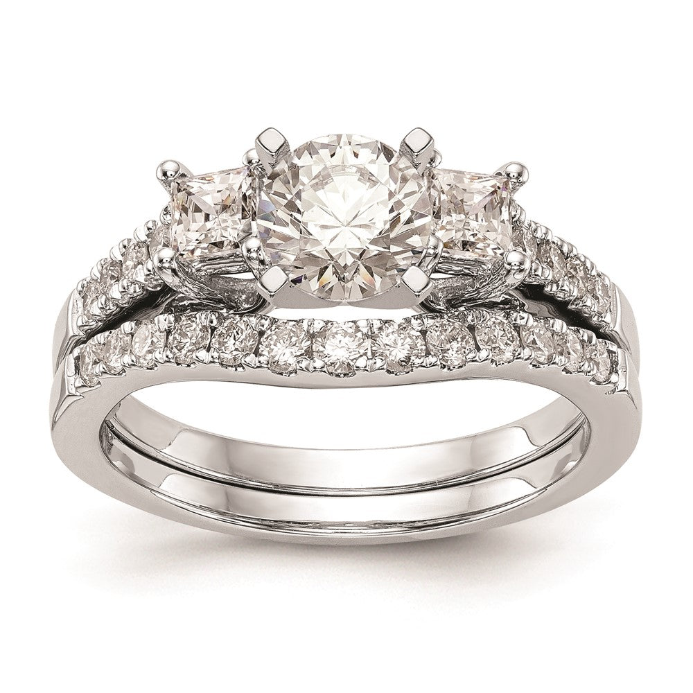 Buy Stylish 14K White Gold 3-Stone Princess Cut Diamond Semi-Mount Ring