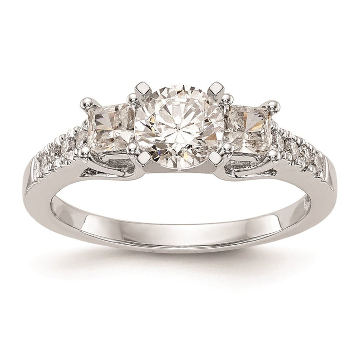 Buy Stylish 14K White Gold 3-Stone Princess Cut Diamond Semi-Mount Ring-1