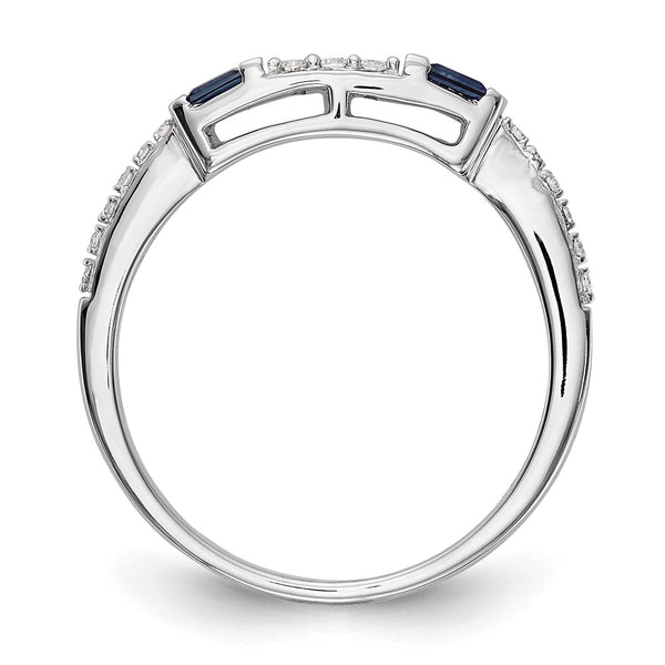 14K White Gold Wedding Band with 1/10 Carat Diamond & Sapphire