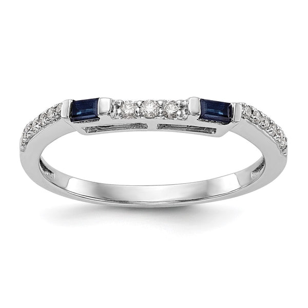14K White Gold Wedding Band with 1/10 Carat Diamond & Sapphire
