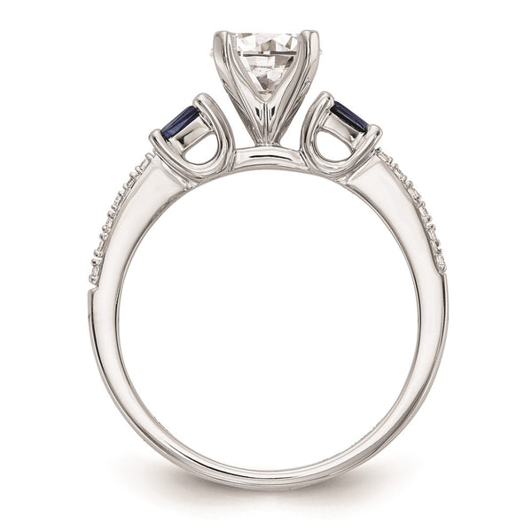 14K White Gold Engagement Ring with 3 Diamonds & Sapphires