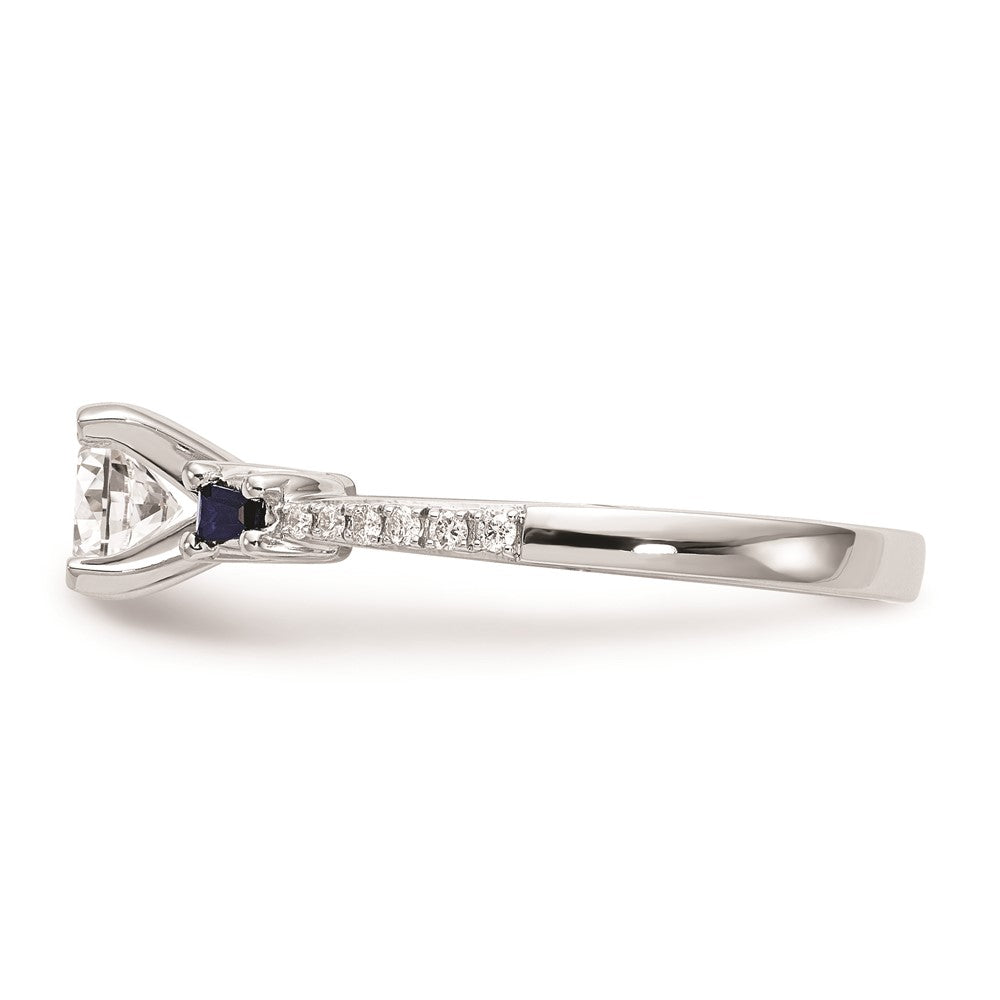 Buy Stylish 14K White Gold Engagement Ring with 3 Diamonds & Sapphires