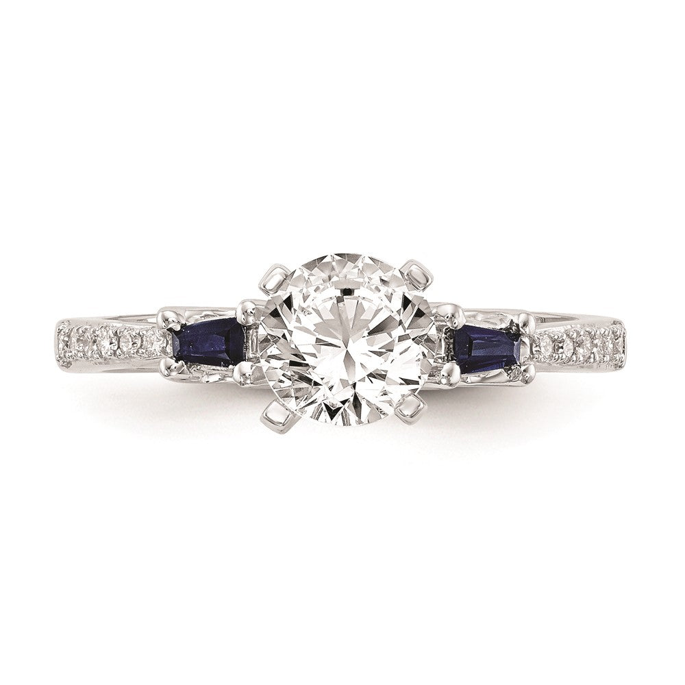 Buy Stylish 14K White Gold Engagement Ring with 3 Diamonds & Sapphires