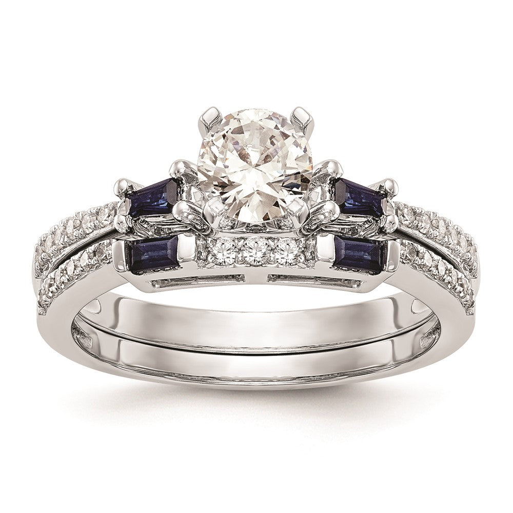 Buy Stylish 14K White Gold Engagement Ring with 3 Diamonds & Sapphires