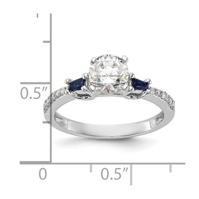 Buy Stylish 14K White Gold Engagement Ring with 3 Diamonds & Sapphires-8