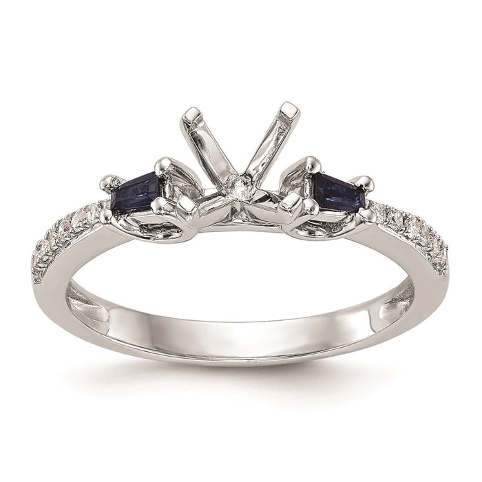 Buy Stylish 14K White Gold Engagement Ring with 3 Diamonds & Sapphires-9