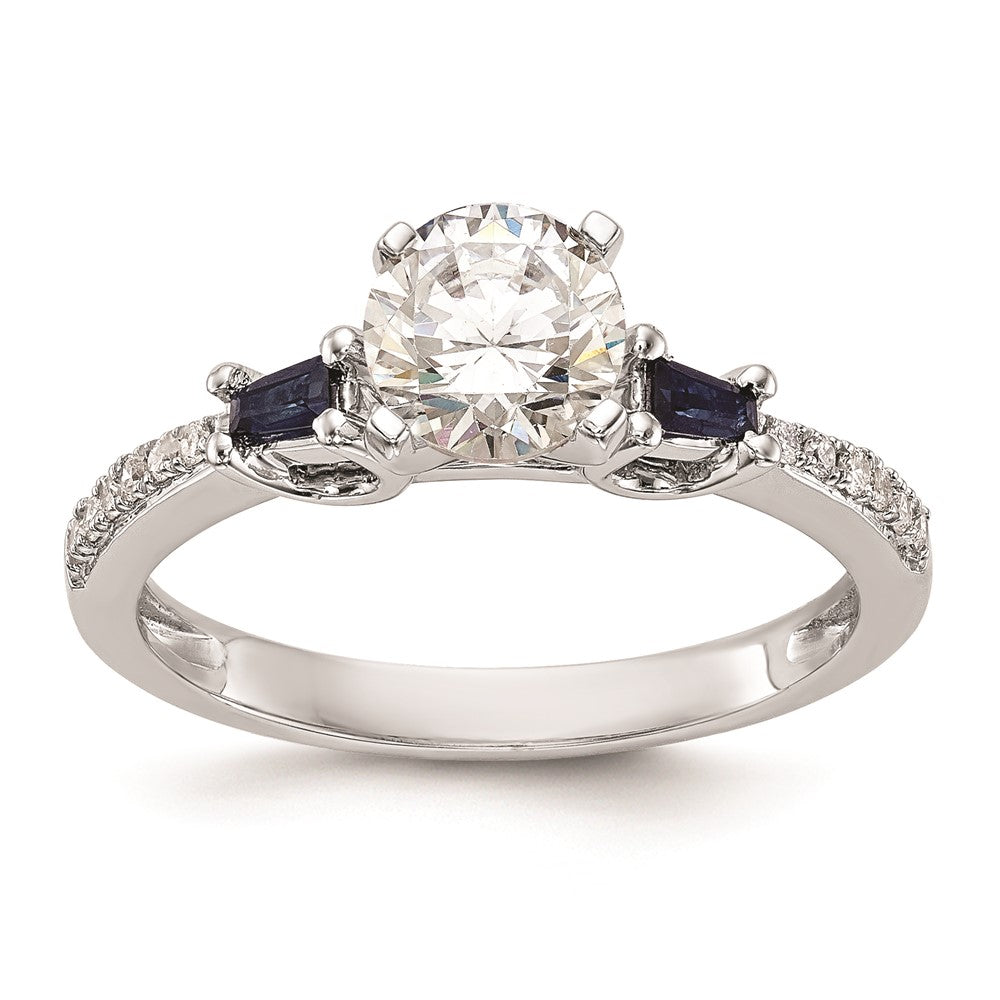 Buy Stylish 14K White Gold Engagement Ring with 3 Diamonds & Sapphires