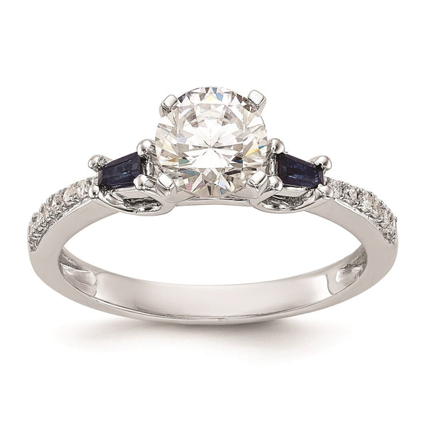 Buy Stylish 14K White Gold Engagement Ring with 3 Diamonds & Sapphires