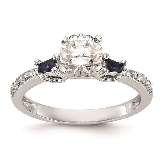 Buy Stylish 14K White Gold Engagement Ring with 3 Diamonds & Sapphires