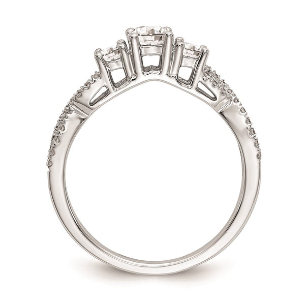 14K White Gold 3-Stone Diamond Semi-Mount Ring for 4.5mm Stone