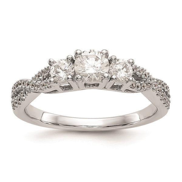 14K White Gold 3-Stone Diamond Semi-Mount Ring for 4.5mm Stone