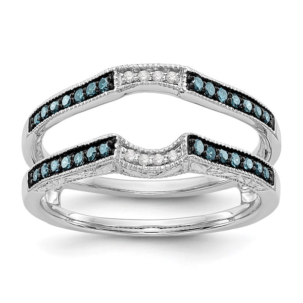 14K White Gold Ring Guard - 1/4 Carat Blue White Diamonds