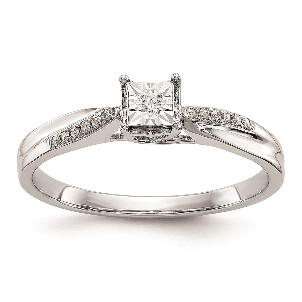 Exclusive 10K White Gold Square Illusion Engagement Ring - 1/20 Carat Diamond Accent, Affordable Luxury