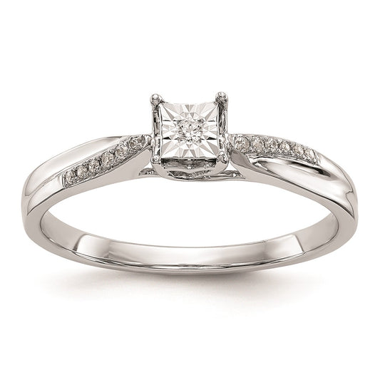 Exclusive 10K White Gold Square Illusion Engagement Ring - 1/20 Carat Diamond Accent, Affordable Luxury