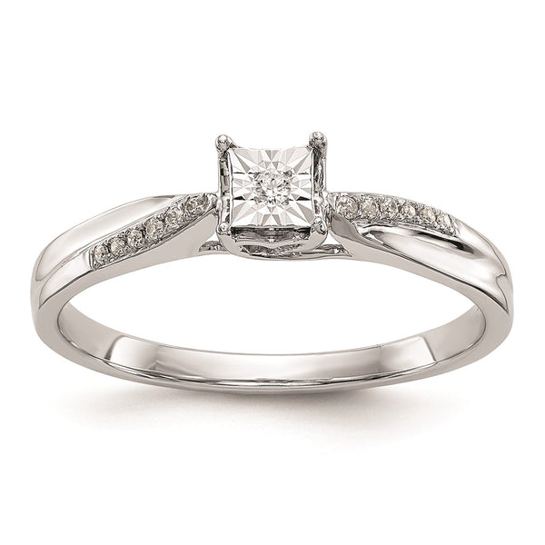 14K White Gold Square Illusion Engagement Ring, 1/20 Carat Diamond