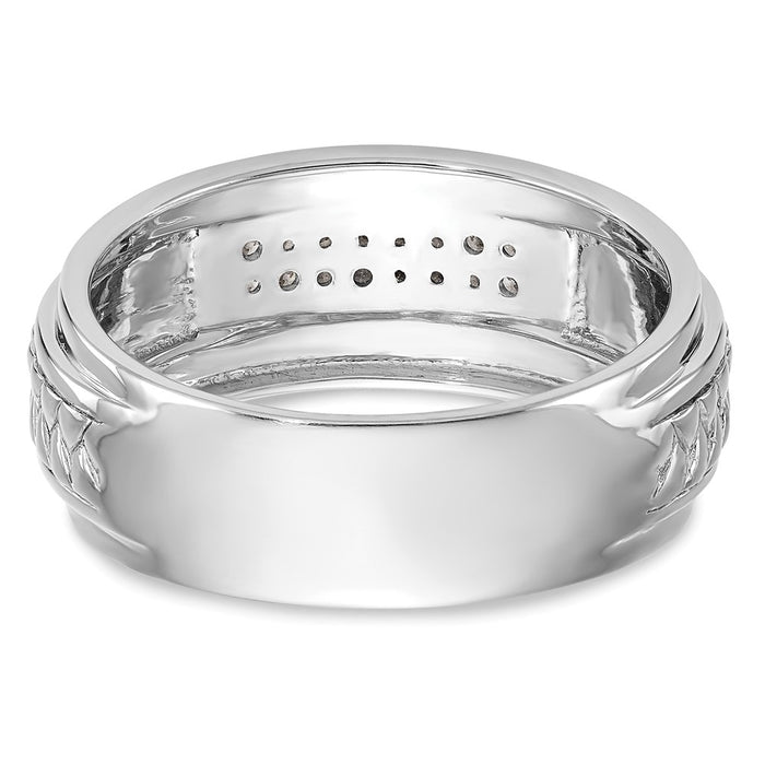 Buy Stylish 14K White Gold Men's Wedding Band with 1/8 Carat Diamond Trio-5