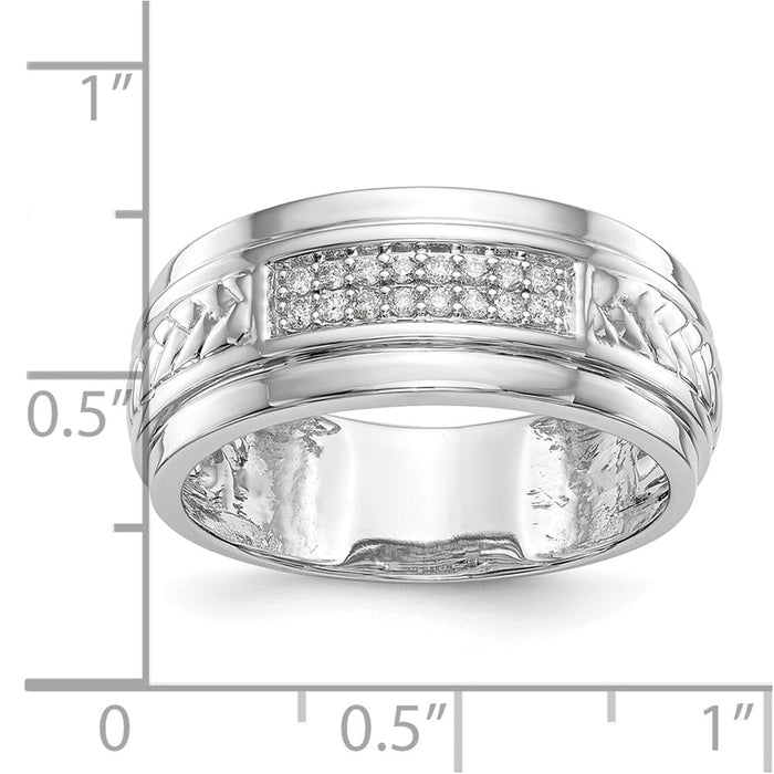 Buy Stylish 14K White Gold Men's Wedding Band with 1/8 Carat Diamond Trio-7