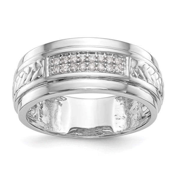 14K White Gold Men's Wedding Band with 1/8 Carat Diamond Trio - Style GR1-1035367