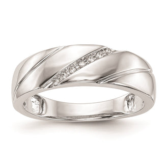 Exclusive 10K White Gold Men's Wedding Band with 0.03ct Diamond Trio - Stylish Value!
