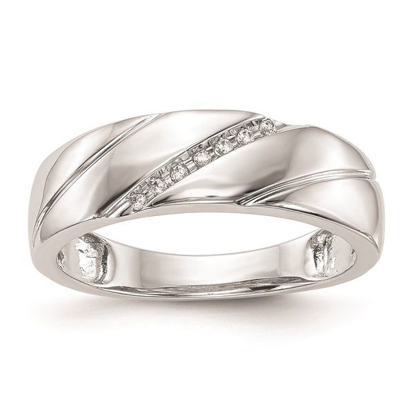 14K White Gold Men's Wedding Band with 0.03 Carat Diamonds