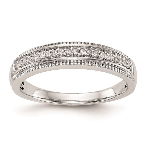 14K White Gold Wedding Band with 1/10 Carat Diamonds - AA