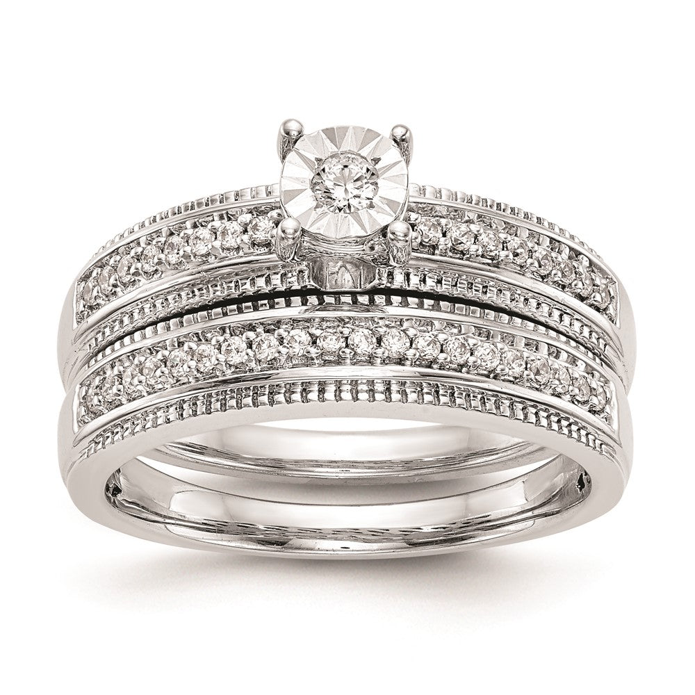 Buy Stylish 14K White Gold Engagement Ring Set with 1/8 Carat Diamonds